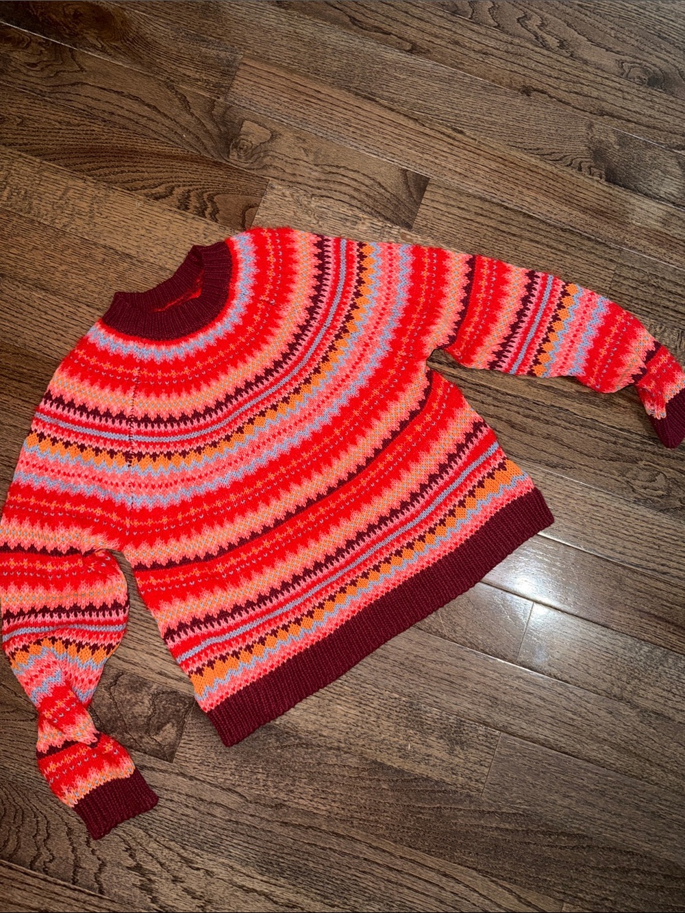 American Eagle Fair Isle Sweater Red Pink Multicolor Cozy Knit